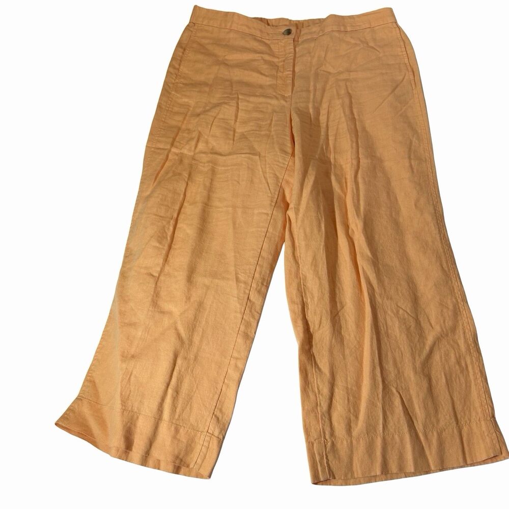 J Jill Pants Womens Large Orange Linen Wide Leg Crop Beach Boho Relaxed Casual